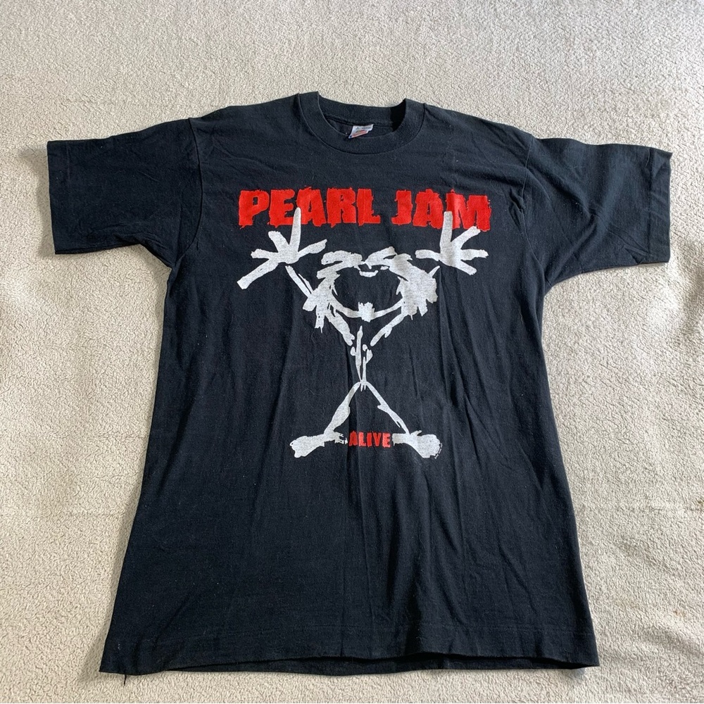 Pearl Jam Alive Stickman Men's Original 90’s T Shirt Lg 1992 Black Single Stitch
